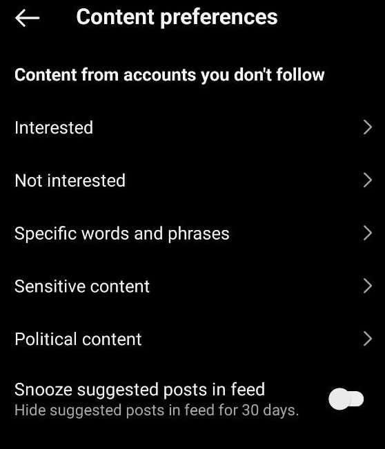 10_change content preferences - Online Tech Tips Screenshot of Content Preferences on Instagram - 10_change content preferences