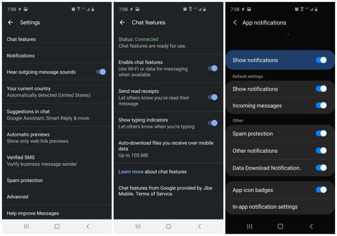 google-messenger-settings - Online Tech Tips Google Messages Setting Menus image - google-messenger-settings