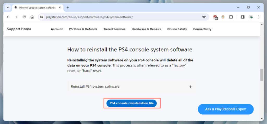 ps4-stuck-in-checking-system-storage-status-boot-loop-5-fixes-to-try-5 - Online Tech Tips The PS4 console reinstallation file download page on PlayStation.com. - ps4-stuck-in-checking-system-storage-status-boot-loop-5-fixes-to-try-5