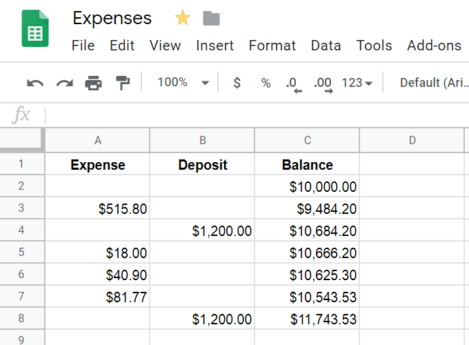 google-sheets-balances - Online Tech Tips Automatically Add & Subtract In a Spreadsheet image 5 - google-sheets-balances