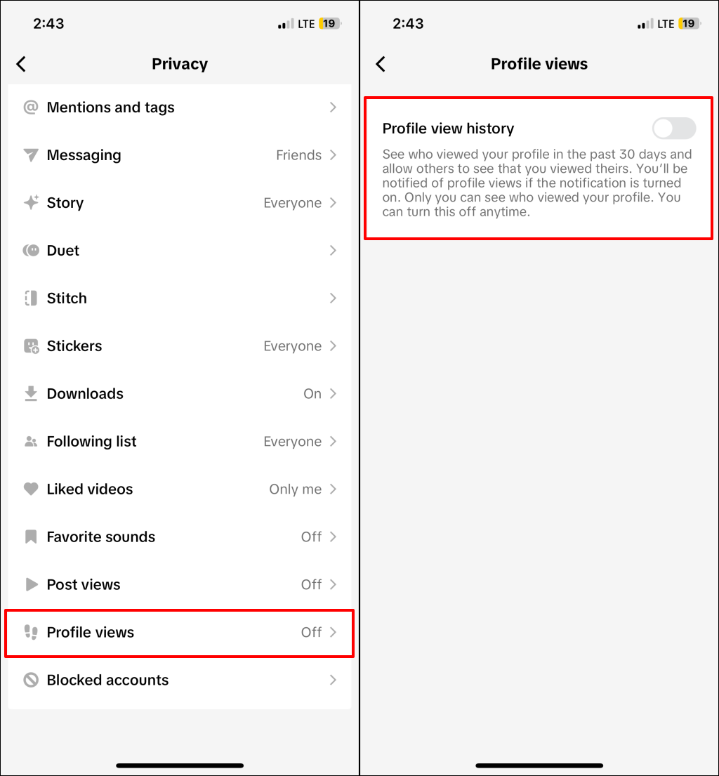 how-to-see-who-viewed-tiktok-profile - Online Tech Tips profile view history settings page on TikTok - how-to-see-who-viewed-tiktok-profile