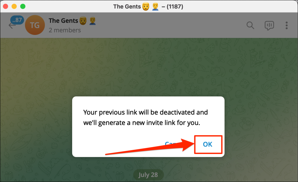 image - Online Tech Tips Confirmation screen for Telegram group link revocation - image