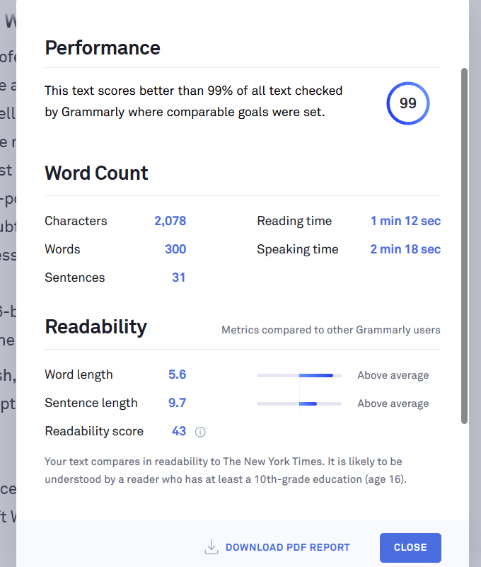performance - Online Tech Tips Vocabulary Checker & Proofreading Dashboard image - performance