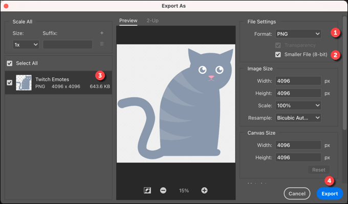 Photoshop-Export-As-Options - Online Tech Tips How to Make Twitch Emotes Using Photoshop image 5 - Photoshop-Export-As-Options