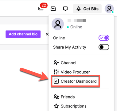 Twitch-User-Icon-Settings-Menu - Online Tech Tips Configuring Your Twitch Raid Settings image 3 - Twitch-User-Icon-Settings-Menu